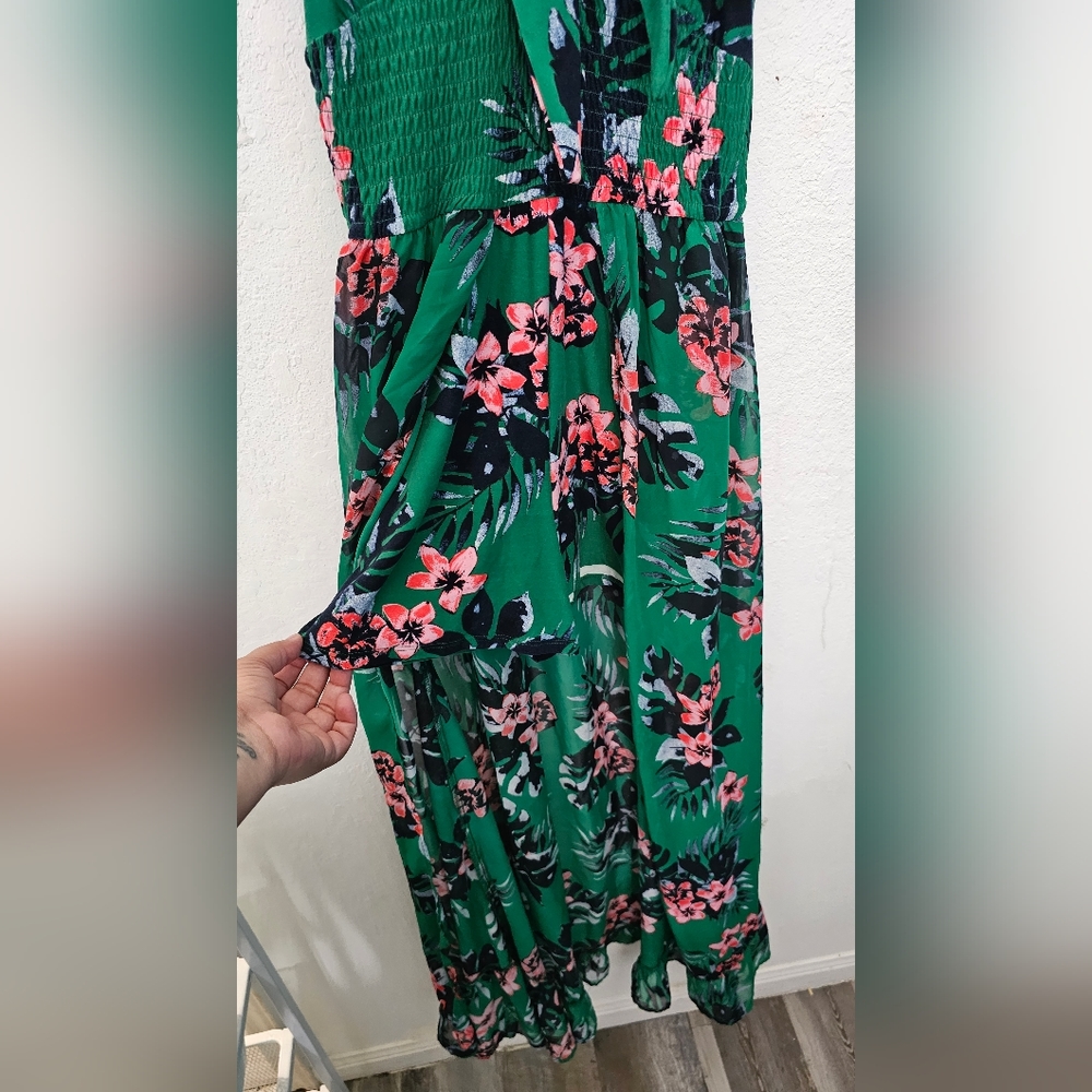 Green floral shorts jumpsuit